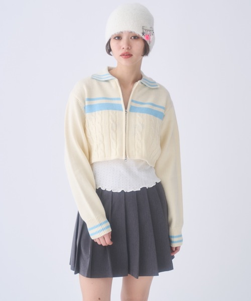 INTER FACTORY(インターファクトリー)の「おさき / ジップアップニットカーディガン made in INTER FACTORY(カーディガン/ボレロ・レディース・ブルー/オフホワイト・FREE)」の16枚目の写真