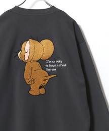 Tom and Jerry/トムとジェリー ワンポイント バックサガラ刺繍 プリント 裏起毛 オーバーサイズ スウェット レディース メンズ トレーナー