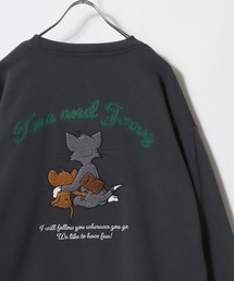 Tom and Jerry/トムとジェリー ワンポイント バックサガラ刺繍 プリント 裏起毛 オーバーサイズ スウェット レディース メンズ トレーナー