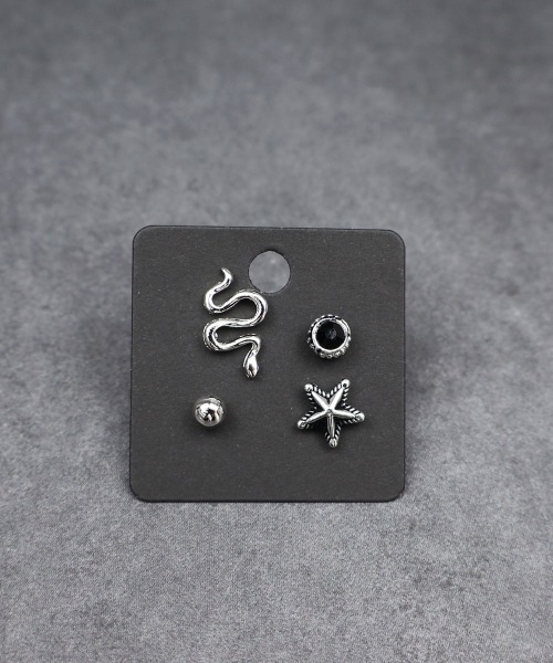 セール】メンズライク モチーフ ピアス 4セット / チタンポスト(金属