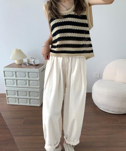 Miniministore（ミニミニストア）の「ワイドパンツ レディースキャロットパンツ（スラックス・レディース・ダークベージュ/オフホワイト/ブラック・L/M）」の6枚目の写真