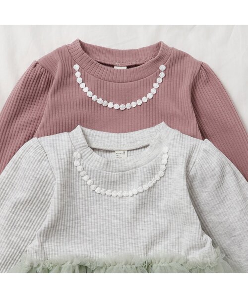 apres les cours（アプレレクール）の「フラワーモチーフチュールドッキングワンピース（ワンピース・キッズ・ミント/ピンク・100/80/140/120/110/90/130）」の6枚目の写真