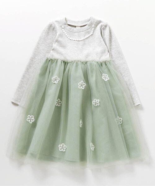 apres les cours（アプレレクール）の「フラワーモチーフチュールドッキングワンピース（ワンピース・キッズ・ミント/ピンク・100/80/140/120/110/90/130）」の9枚目の写真