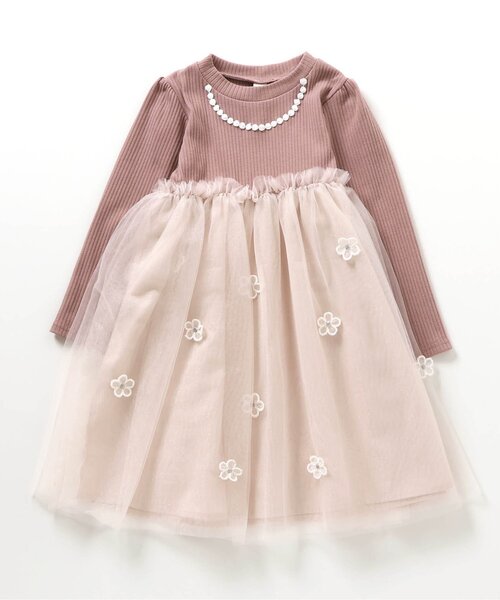 apres les cours（アプレレクール）の「フラワーモチーフチュールドッキングワンピース（ワンピース・キッズ・ミント/ピンク・100/80/140/120/110/90/130）」の10枚目の写真