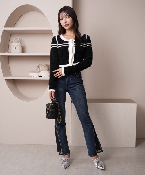 バイカラーラインコンパクトフェザーカーデ（カーディガン/ボレロ）｜LIPSERVICE（リップサービス）