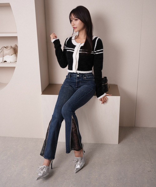 バイカラーラインコンパクトフェザーカーデ（カーディガン/ボレロ）｜LIPSERVICE（リップサービス）