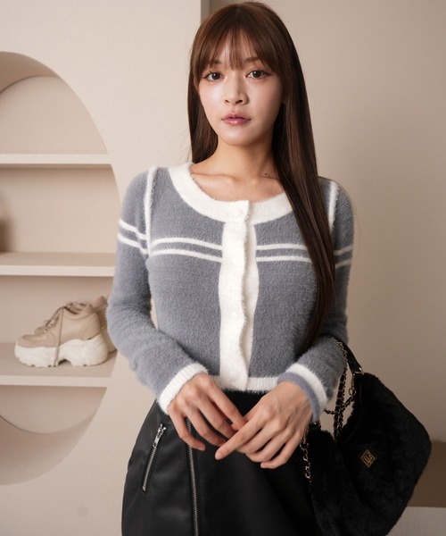 バイカラーラインコンパクトフェザーカーデ（カーディガン/ボレロ）｜LIPSERVICE（リップサービス）