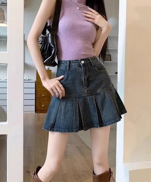 Miniministore(ミニミニストア)の「プリーツデニムスカートミニスカート韓国風(デニムスカート・レディース・インディゴブルー・S/L/M/XL)」の8枚目の写真