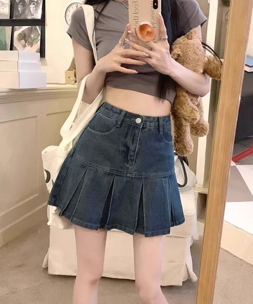 Miniministore(ミニミニストア)の「プリーツデニムスカートミニスカート韓国風(デニムスカート・レディース・インディゴブルー・S/L/M/XL)」の12枚目の写真