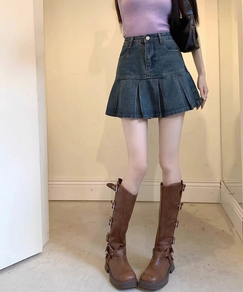 Miniministore(ミニミニストア)の「プリーツデニムスカートミニスカート韓国風(デニムスカート・レディース・インディゴブルー・S/L/M/XL)」の15枚目の写真