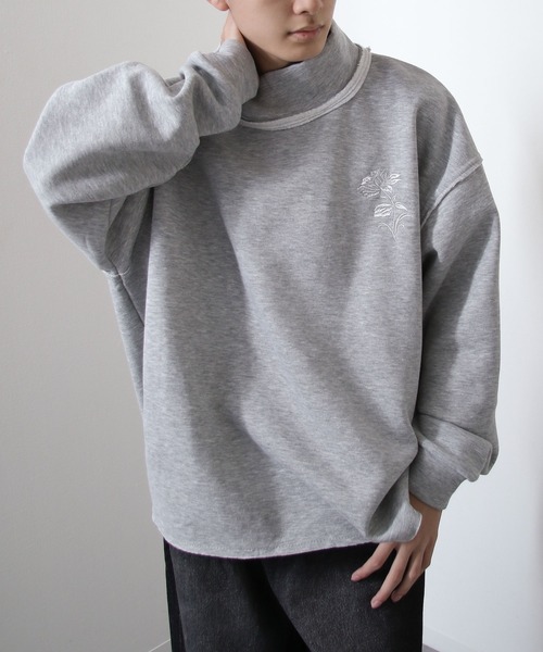 NILWAY(ニルウェイ)の「薔薇 刺繍 ハイネック オーバースウェット(スウェット・メンズ・チャコール/杢グレー/ブルー/ブラック・MEDIUM/LARGE)」の14枚目の写真