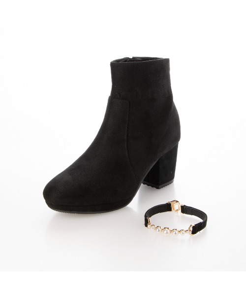 Realta（レアルタ）の「Realta(レアルタ)6.5cmヒール2WAYパールショートブーツ（ブーツ・レディース・ブラウン系その他/ブラック/ベージュ・S/M/L/LL）」の4枚目の写真