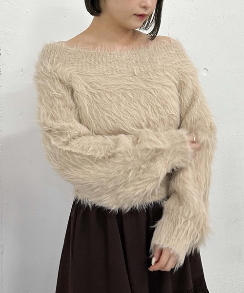 archives（アルシーヴ）の「シャギーオフショルニット（ニット/セーター・レディース・ベージュ/ブラウン/ブルーグレー/アイボリー・MEDIUM）」の4枚目の写真