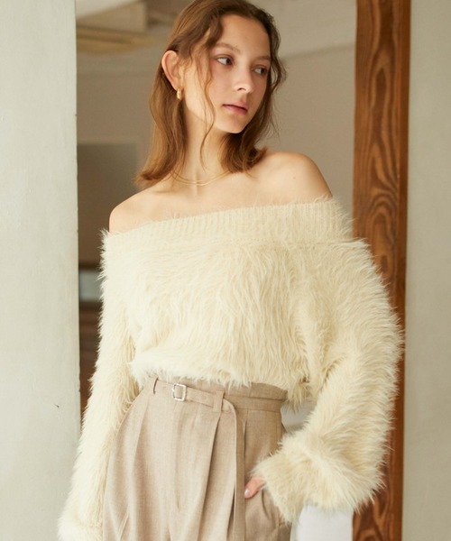 archives（アルシーヴ）の「シャギーオフショルニット（ニット/セーター・レディース・ベージュ/ブラウン/ブルーグレー/アイボリー・MEDIUM）」の5枚目の写真