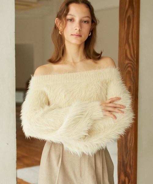 archives（アルシーヴ）の「シャギーオフショルニット（ニット/セーター・レディース・ベージュ/ブラウン/ブルーグレー/アイボリー・MEDIUM）」の6枚目の写真