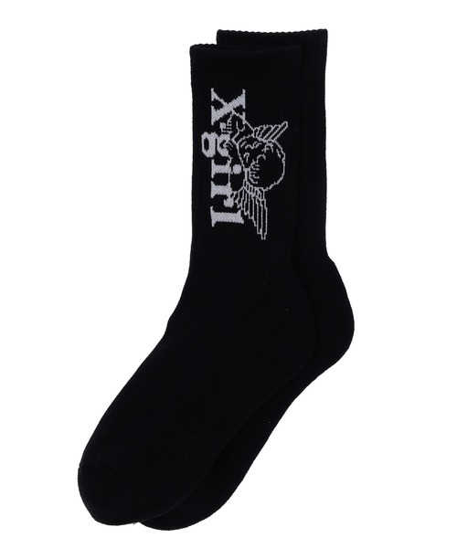 X-girl(エックスガール)の「JACQUARD ANGEL RIB SOCKS(ソックス/靴下・レディース・ホワイト/ブラック・ONE SIZE)」の1枚目の写真