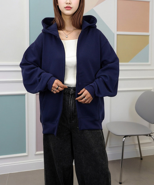 Candlestick(キャンドルスティック)の「ロングシーズン 使える 無地 ジップアップ パーカー スウェット パーカー(パーカー・レディース・スミクロ/モカ/ブラック/杢グレー/ネイビー/ホワイト系/ライトブラック・M/L/LL)」の9枚目の写真