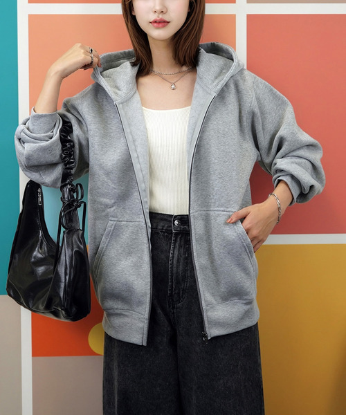 Candlestick(キャンドルスティック)の「ロングシーズン 使える 無地 ジップアップ パーカー スウェット パーカー(パーカー・レディース・スミクロ/モカ/ブラック/杢グレー/ネイビー/ホワイト系/ライトブラック・M/L/LL)」の22枚目の写真
