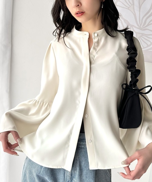 classicalelf(クラシカルエルフ)の「360度可愛い♪フレアスリーブバンドカラーブラウス(長袖)(シャツ/ブラウス・レディース・チャコール/ブルー/アイボリー/グレイッシュベージュ・X-LARGE/SMALL/MEDIUM/LARGE)」の5枚目の写真