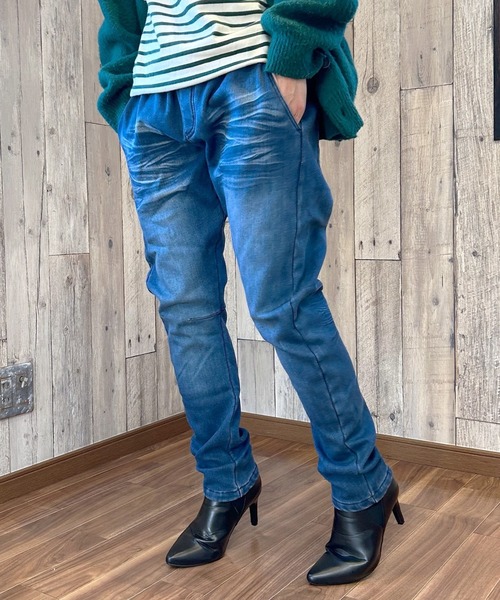 BEATJIVE(ビートジャイブ)の「ジョガーパンツ デニム 裏起毛 イージーパンツ スウェット レディース(デニムパンツ・レディース・ライトブルー/インディゴブルー/ネイビー・3/2)」の1枚目の写真