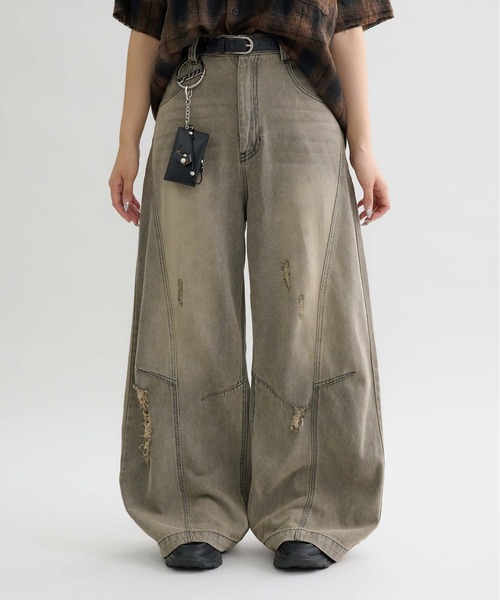 パンツ JIMWAG Damage gradation half pants D. HYGEN 、ST107-0622A 、Dinple Washer Cotton Stretch Malti