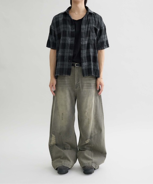【EPNK】Curve damage denim pants EPNK】Curve damage denim pants / カーブダメージデニムパンツ