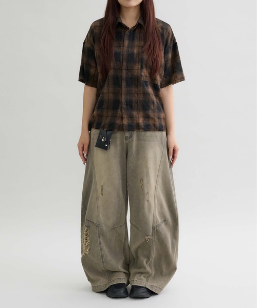 EPNK】Curve damage denim pants / カーブダメージデニムパンツ