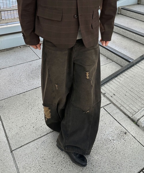 セール】【EPNK】Curve damage denim pants / カーブダメージデニム