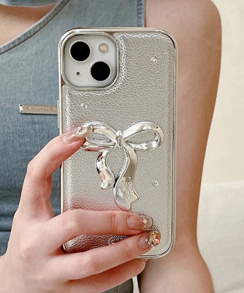 シルバー メタリックリボン iPhoneカバー アイフォンケース