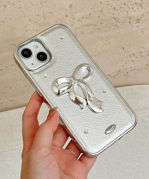 シルバー メタリックリボン iPhoneカバー アイフォンケース