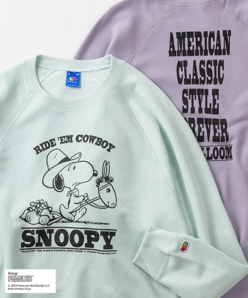 PEANUTS(ピーナッツ)の「【0】【Fruit of the Loom/フルーツオブザルーム】PEANUTSコラボ ヴィンテージイラストデザイン プリントトレーナー/キャラクタースウェット/ビッグシルエット/ ユニセックス(スウェット・レディース・サックスブルー/オフホワイト/ライトパープル/オレンジ・S/M/L)」の3枚目の写真