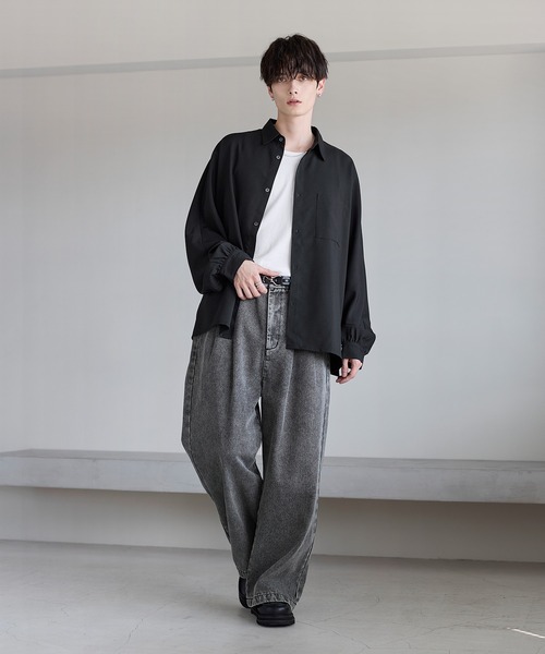 00s Papas キュプラ 2タック スラックス 光沢 ドレープ バギー 00s Papas キュプラ 2タック スラックス 光沢 ドレープ バギー
