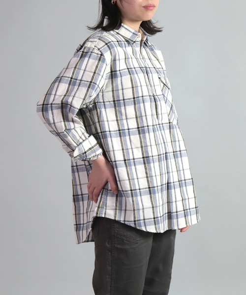 OMNIGOD（オムニゴッド）の「[OMNIGOD womens / オムニゴッド] 綿麻チェック アーミープルオーバーシャツ（シャツ/ブラウス・レディース・ホワイト系その他/パープル系その他・0）」の7枚目の写真