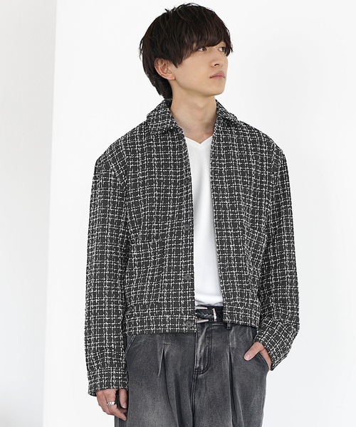 【もも】ツイードインレイ ブルゾン ブラック S もも】ツイードインレイ ブルゾン ブラック S もも】ツイードインレイ