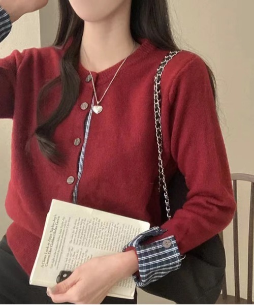 gossip!ロサンゼルス(ゴシップロサンゼルス)の「Y2K チェックシャツレイヤードカーディガン(Tシャツ/カットソー・レディース・ブラック/ワイン/ネイビー/ホワイト/グレー・FREE)」の9枚目の写真