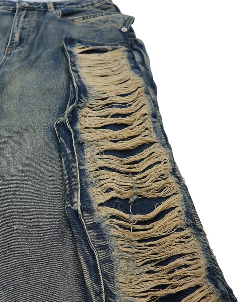 tinkerend（ティンカーエンド）の「【ユニセックス】Damage Wide Denim / ダメージワイドデニムパンツ（デニムパンツ・レディース・ブルー/ブラック・M/L）」の8枚目の写真