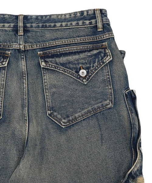 tinkerend（ティンカーエンド）の「【ユニセックス】Damage Wide Denim / ダメージワイドデニムパンツ（デニムパンツ・レディース・ブルー/ブラック・M/L）」の9枚目の写真