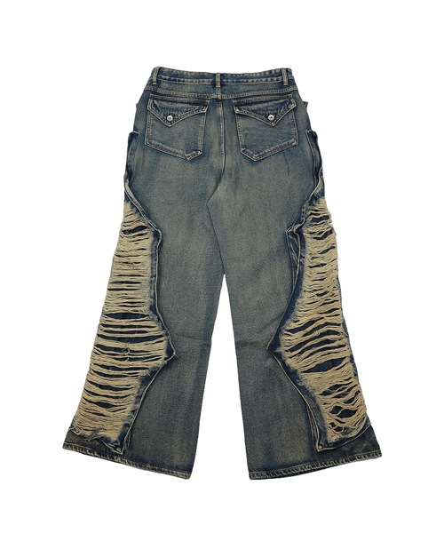 tinkerend（ティンカーエンド）の「【ユニセックス】Damage Wide Denim / ダメージワイドデニムパンツ（デニムパンツ・レディース・ブルー/ブラック・M/L）」の6枚目の写真