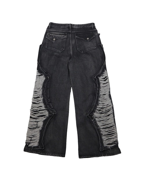 tinkerend（ティンカーエンド）の「【ユニセックス】Damage Wide Denim / ダメージワイドデニムパンツ（デニムパンツ・レディース・ブルー/ブラック・M/L）」の3枚目の写真