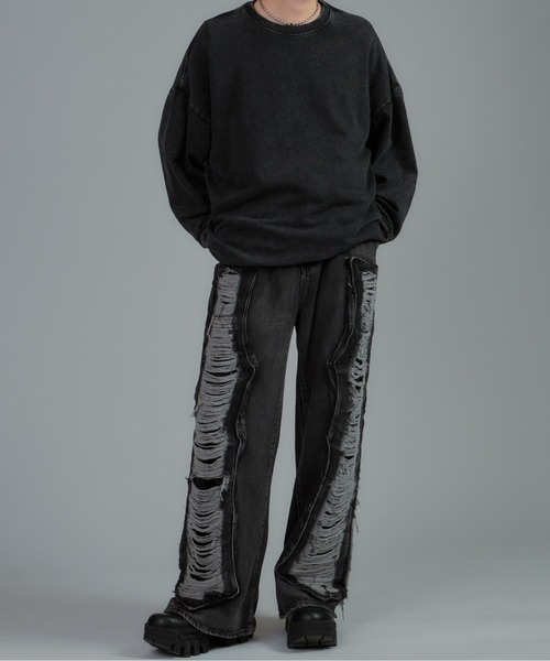 tinkerend（ティンカーエンド）の「【ユニセックス】Damage Wide Denim / ダメージワイドデニムパンツ（デニムパンツ・レディース・ブルー/ブラック・M/L）」の13枚目の写真