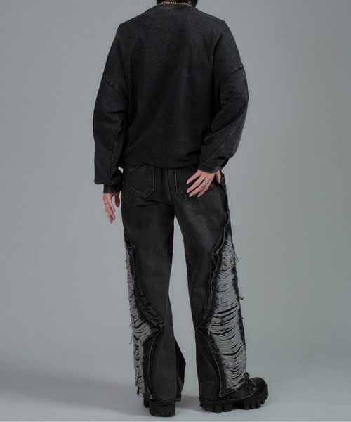 tinkerend（ティンカーエンド）の「【ユニセックス】Damage Wide Denim / ダメージワイドデニムパンツ（デニムパンツ・レディース・ブルー/ブラック・M/L）」の14枚目の写真