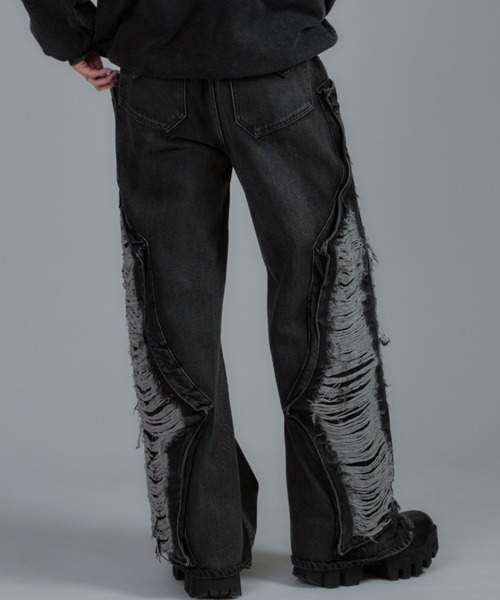 tinkerend（ティンカーエンド）の「【ユニセックス】Damage Wide Denim / ダメージワイドデニムパンツ（デニムパンツ・レディース・ブルー/ブラック・M/L）」の15枚目の写真