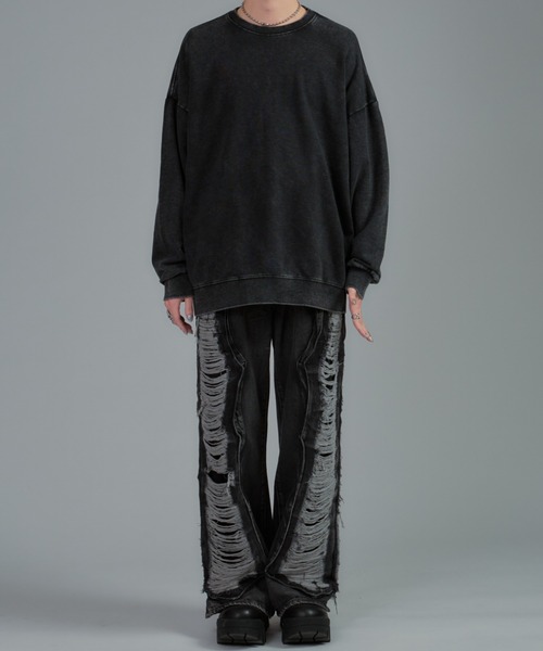 tinkerend（ティンカーエンド）の「【ユニセックス】Damage Wide Denim / ダメージワイドデニムパンツ（デニムパンツ・レディース・ブルー/ブラック・M/L）」の11枚目の写真