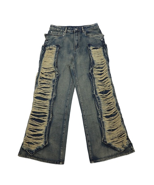 tinkerend（ティンカーエンド）の「【ユニセックス】Damage Wide Denim / ダメージワイドデニムパンツ（デニムパンツ・レディース・ブルー/ブラック・M/L）」の16枚目の写真