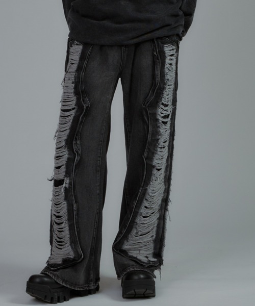 tinkerend（ティンカーエンド）の「【ユニセックス】Damage Wide Denim / ダメージワイドデニムパンツ（デニムパンツ・レディース・ブルー/ブラック・M/L）」の17枚目の写真