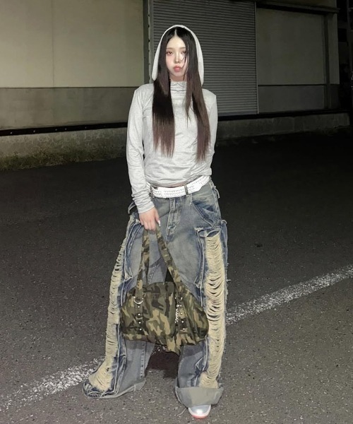 ボクマー DAMAGE WIDE デニム ユニセックス】Damage Wide Denim / ダメージワイドデニムパンツ
