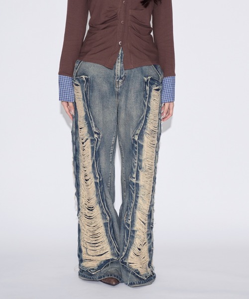 tinkerend（ティンカーエンド）の「【ユニセックス】Damage Wide Denim / ダメージワイドデニムパンツ（デニムパンツ・レディース・ブルー/ブラック・M/L）」の20枚目の写真