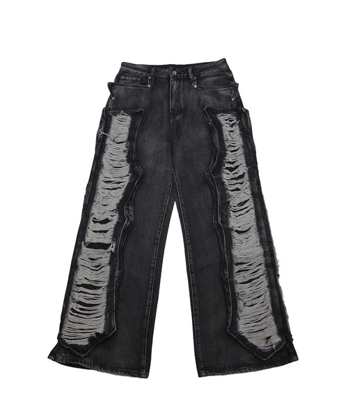 tinkerend（ティンカーエンド）の「【ユニセックス】Damage Wide Denim / ダメージワイドデニムパンツ（デニムパンツ・レディース・ブルー/ブラック・M/L）」の18枚目の写真