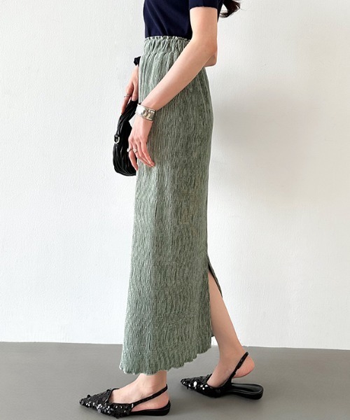 セール】ランダムプリーツ バックスリット タイトロングスカート  