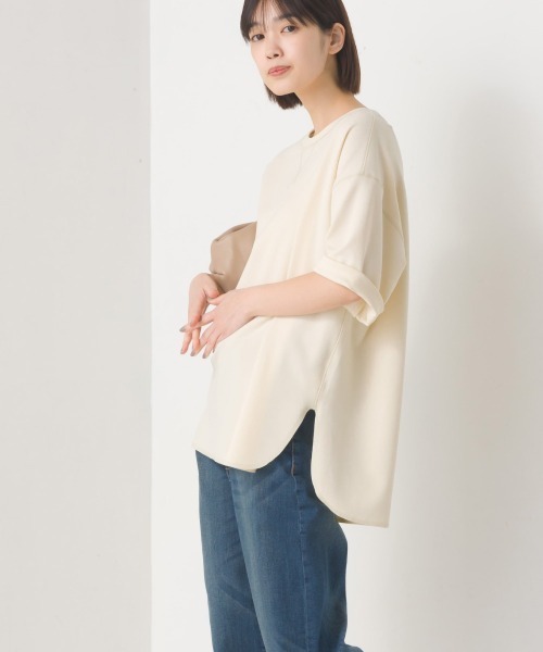 OMNES（オムネス）の「カットジョーゼットガゼット裾ラウンド半袖プルオーバー（Tシャツ/カットソー・レディース・ライトグレー/ブラック/アイボリー・FREE）」の22枚目の写真